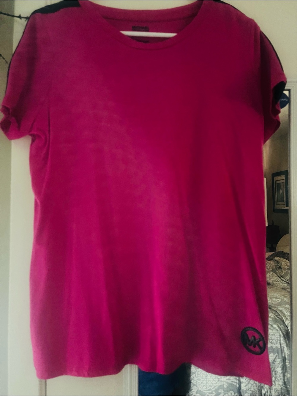 Michael Kors Short Sleeve Tee in Hot Pink with Black Shoulder Detail